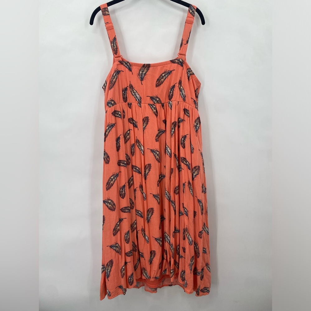 Torrid Cross Hatch Pinafore Midi Skater Dress Feather Coral Print Plus Size 1X - Picture 5 of 14